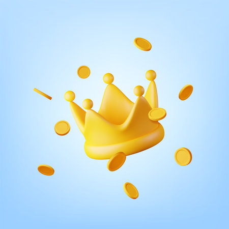 3D Dollar Coins Around Gold Crownのイラスト素材