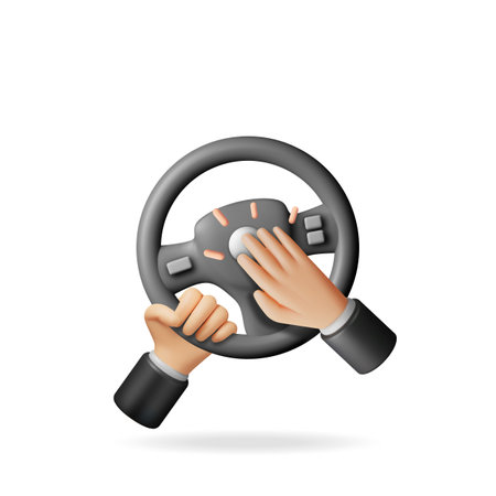 3D Car Steering Wheel in Hands Isolated.のイラスト素材