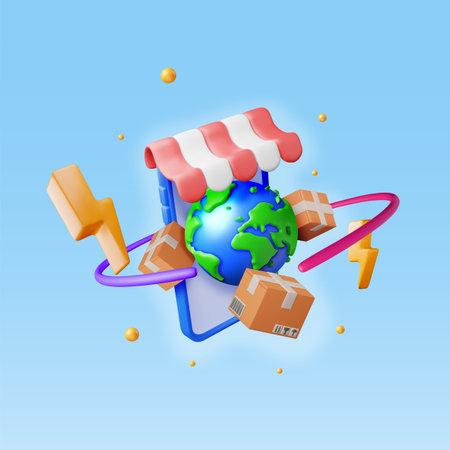 3D Planet Earth, Packaging Box in Smartphoneのイラスト素材
