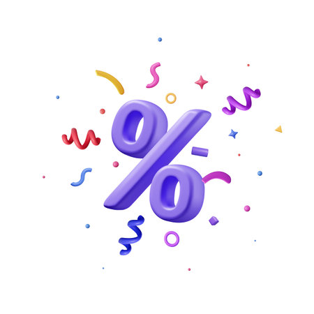 3D Color Confetti Around Percent Signのイラスト素材