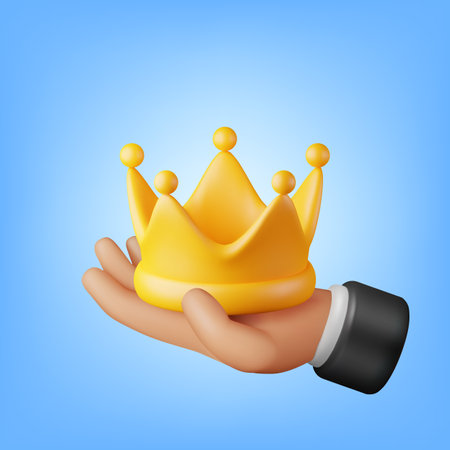 3D Gold Crown in Hand Isolated.のイラスト素材