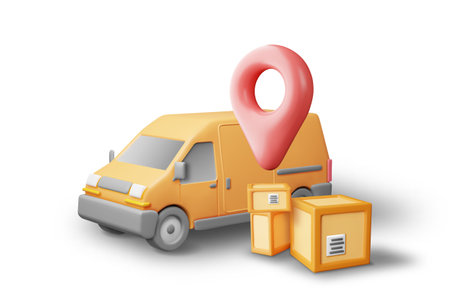 3D Delivery Van and Cardboard Boxesのイラスト素材
