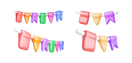 3D Set of Pennant Bunting Flags Isolated on Whiteのイラスト素材