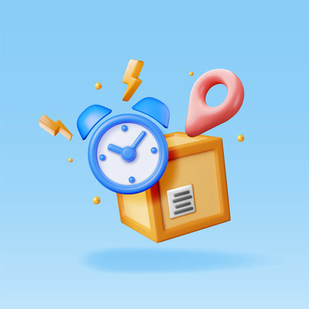 3D Carton Packaging Box with Alarm Clockのイラスト素材