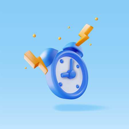 3D Ringing Alarm Clock with Flash Lightningのイラスト素材