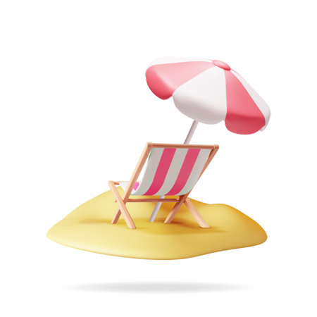 3D Wooden Chaise Lounge with Umbrellaのイラスト素材
