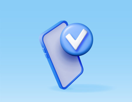 3D smartphone with blue check markのイラスト素材