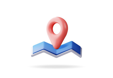 3D cartoon folded map with location pinのイラスト素材