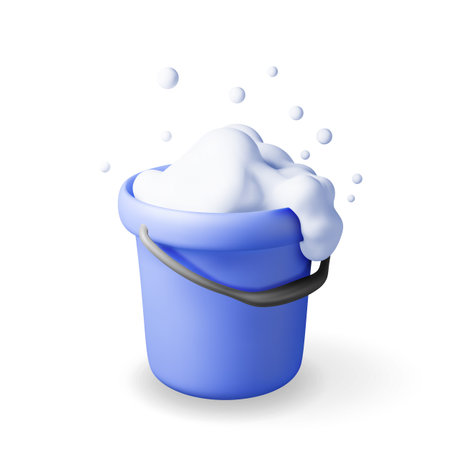 3d plastic bucket with soapy foam and bubblesのイラスト素材