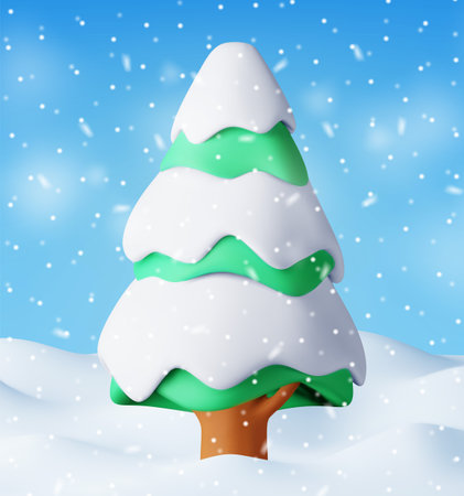 3D background. Christmas tree in snowのイラスト素材