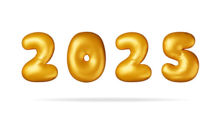3d gold balloon 2025 new year symbolのイラスト素材