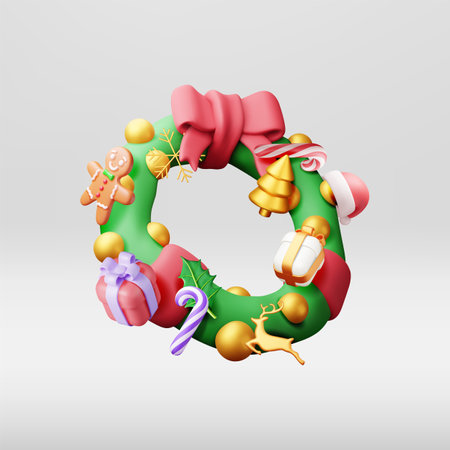 3D decorated christmas wreathのイラスト素材