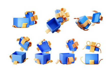 3D open gift box set isolatedのイラスト素材