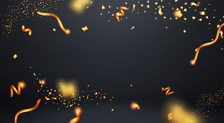 3D party gold confetti on black background.のイラスト素材