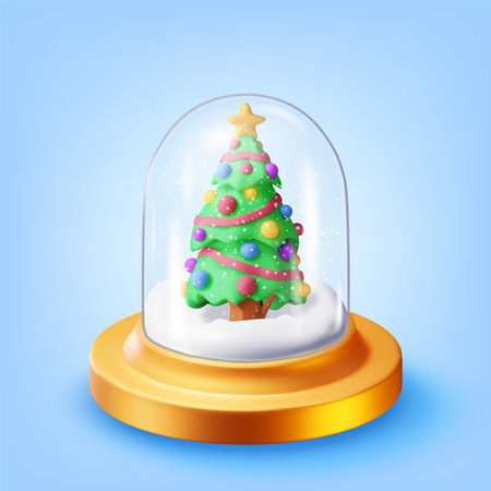 3D glass christmas snow globe with treeのイラスト素材