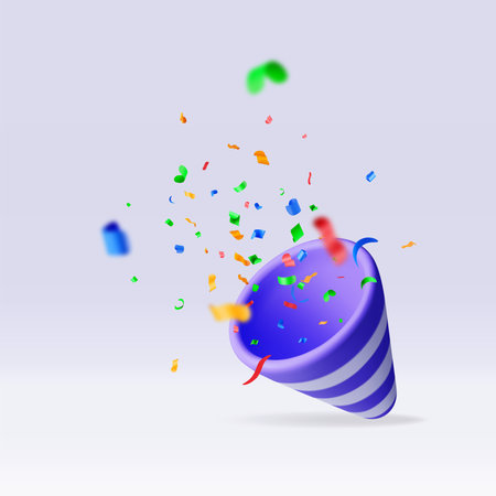 3D party popper with confetti isolated on whiteのイラスト素材