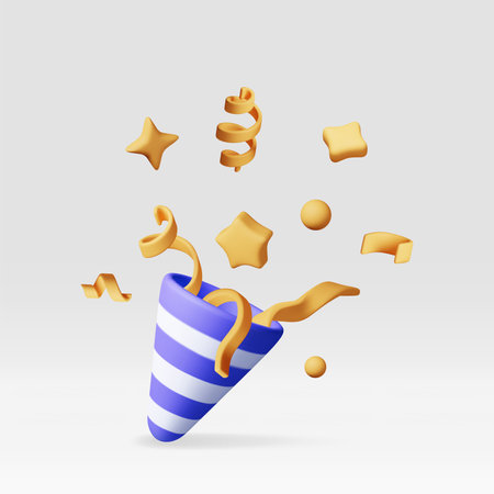3D party popper with confetti isolated on whiteのイラスト素材