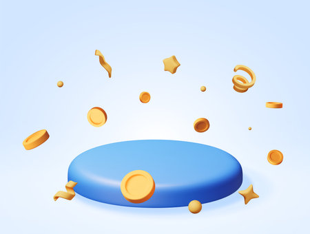 3D podium with flying coins and confetti aroundのイラスト素材