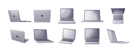3D set of cartoon laptop computer isolatedのイラスト素材