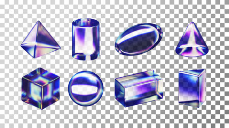 3d set of holographic geometric figures.のイラスト素材