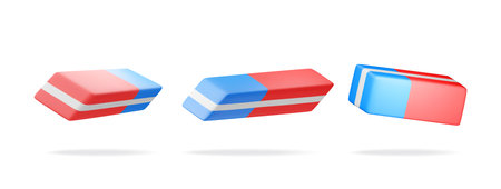 3D set of blue red rubber eraser isolated on whiteのイラスト素材