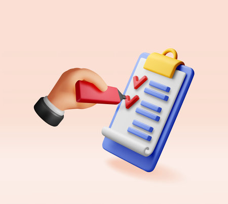3D paper clipboard holder with checklist symbol.のイラスト素材