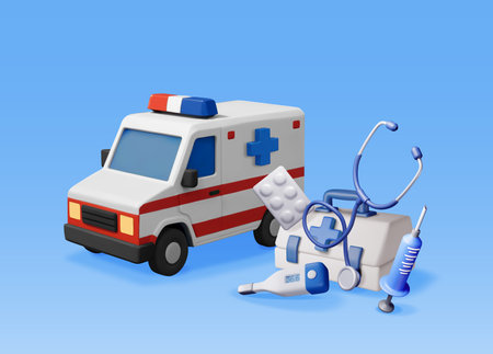 3D ambulance car with medical equipmentのイラスト素材
