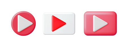 Various shiny 3d play button icons set isolated on white background. Different media player symbol...