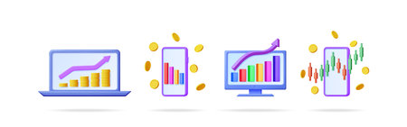 Business growth chart set on digital devices. Marketing and finance analysis. Business success. Stock market data and trend line vector illustration.のイラスト素材