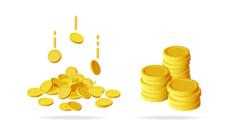 Falling gold coin creating wealth. Business earnings and financial investment growth concept. Internet banking and cryptocurrency savings.のイラスト素材