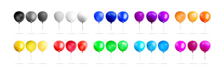 Set of realistic 3d colorful balloons in various colors isolated on a white background. Celebration...