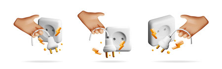 Hand plugging in an electric plug set. Power connection and energy supply concept. Electrical...