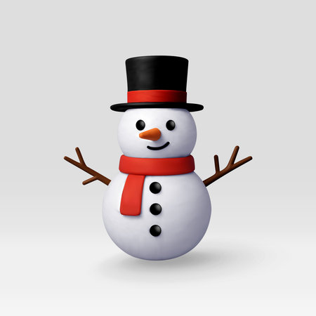 Cute 3D Snowman with Red Scarf and Hatのイラスト素材