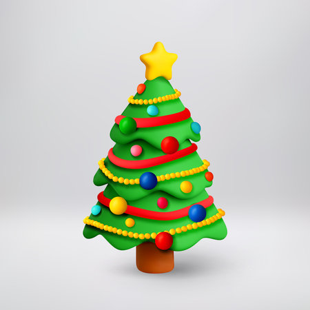 Cute green 3d Christmas treeのイラスト素材