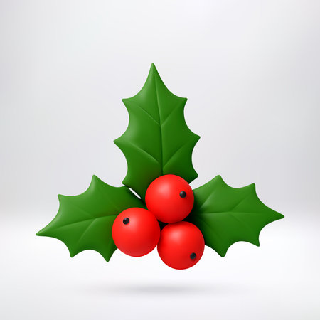 3d rendered holly branch with red berriesのイラスト素材