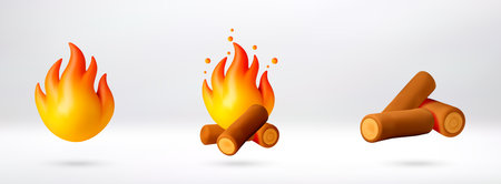 3d cartoon campfire icon setのイラスト素材