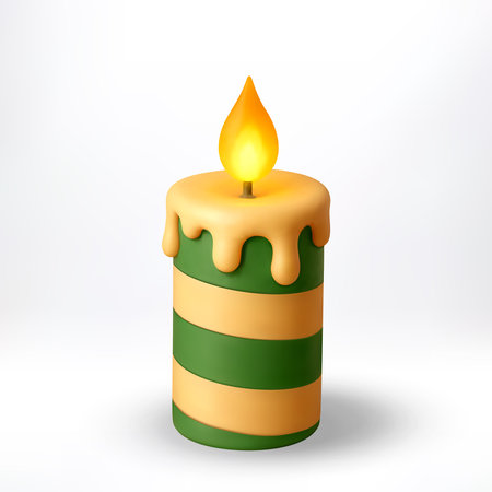 3D Striped green and orange burning candleのイラスト素材