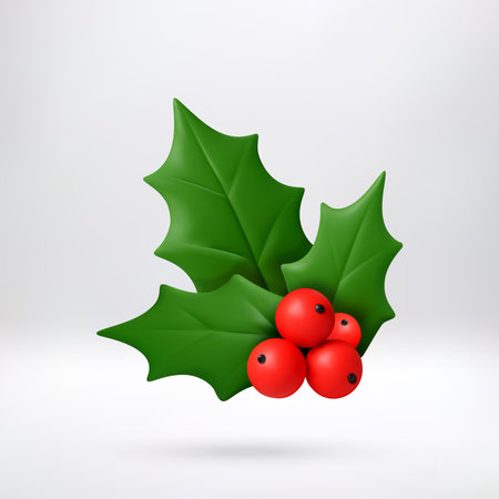 3d cartoon glossy green holly leafのイラスト素材