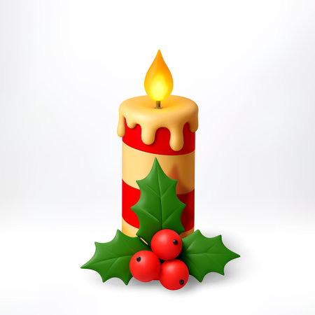 Christmas candle 3d with holly berryのイラスト素材