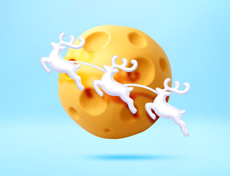 3D deers around moon.のイラスト素材