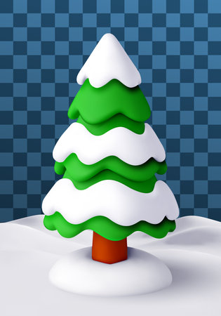 3D Green pine tree covered with white snow.のイラスト素材