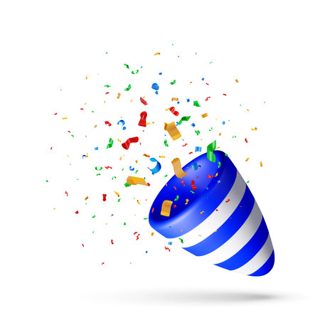 3D Exploding party popper with colorful confettiのイラスト素材