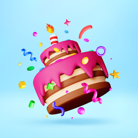 3D Two tier birthday cake with confettiのイラスト素材