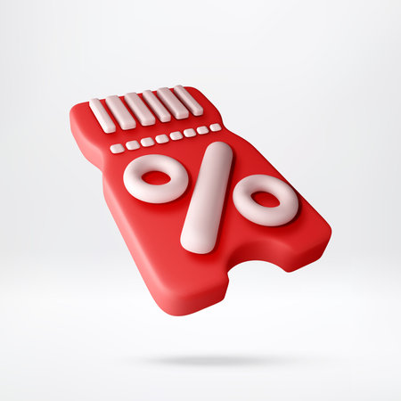 3D coupon discount card with percentage symbol.