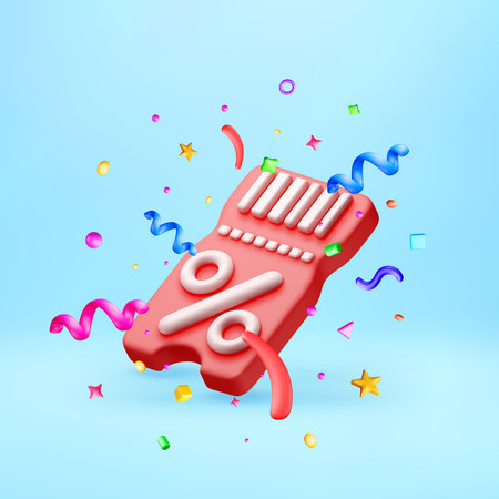 3D Pink discount coupon or voucher with confettiのイラスト素材