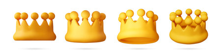 Collection of four 3d golden royal crown setのイラスト素材