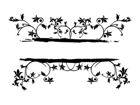 Vector grunge floral frame black colour on white background.のイラスト素材