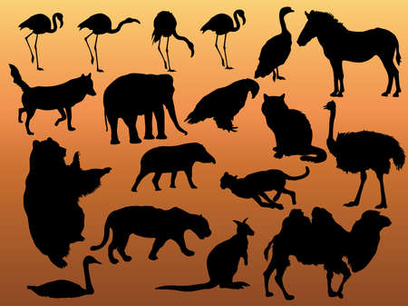 Vector black silhouette of animals. のイラスト素材