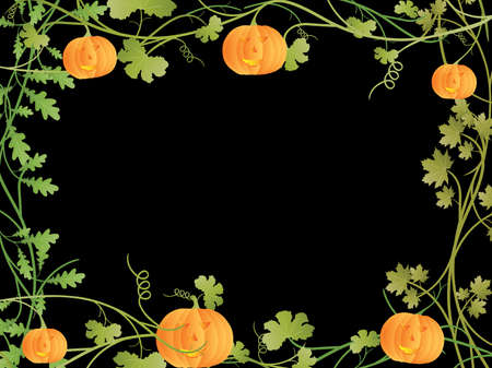 Vector image of floral frame with halloween pumpkin.のイラスト素材