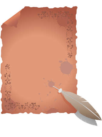 Vector image of vintage paper with pen isolated on white.のイラスト素材